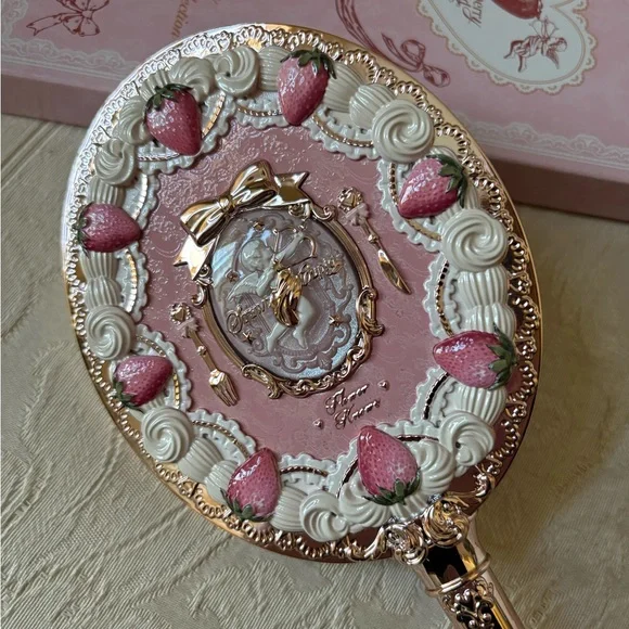 Flower Knows Strawberry Cupid Handheld Beauty Makeup Mirror in Pink - Picture 6 of 14